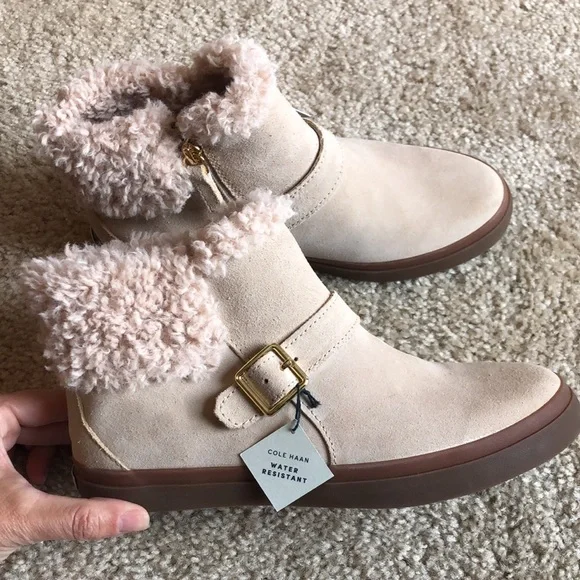 Cole Haan Nantucket Cozy Ankle Boot buckle suede shoe shearling size 7.5 - Picture 4 of 10